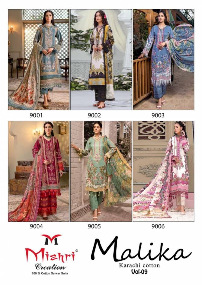 Malika Vol 9 By Mishri  Karachi Cotton Dress Material Catalog